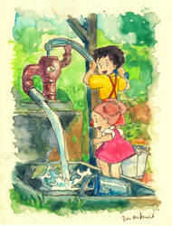 Totoro - Satsuki and Mei Gathering Water