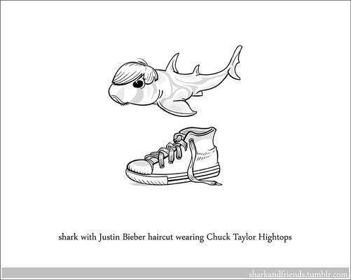 Shark with a Justin Bieber haircut wearing chucks