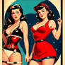 Deliberate 11 two girls retro pinup style poster o
