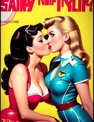 Default two girls kissing retro pinup style poster