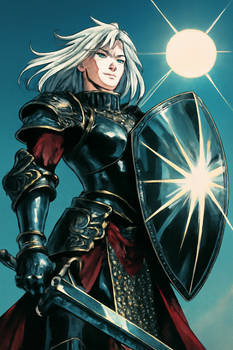 GPT Image 1 A towering female knight in ornate dar