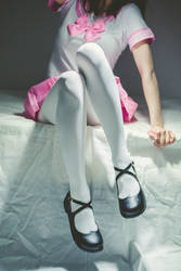 White tights, mary janes, and pink skirt #5
