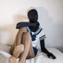 Zentai on the bed, in school uniform #11