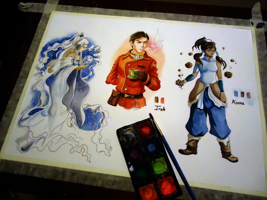 Watercolor Side Practice - Yue Iroh and Korra