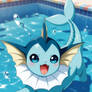 Vaporeon in a pool happily