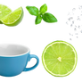 green lemon cup and water drop PNG