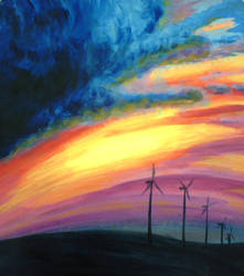 windmills on the horizon by greenmoonart