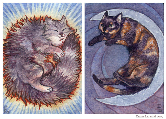 ACEO pair - Sun and Moon cats