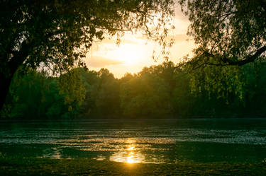 Sunset at Tisza riverbank