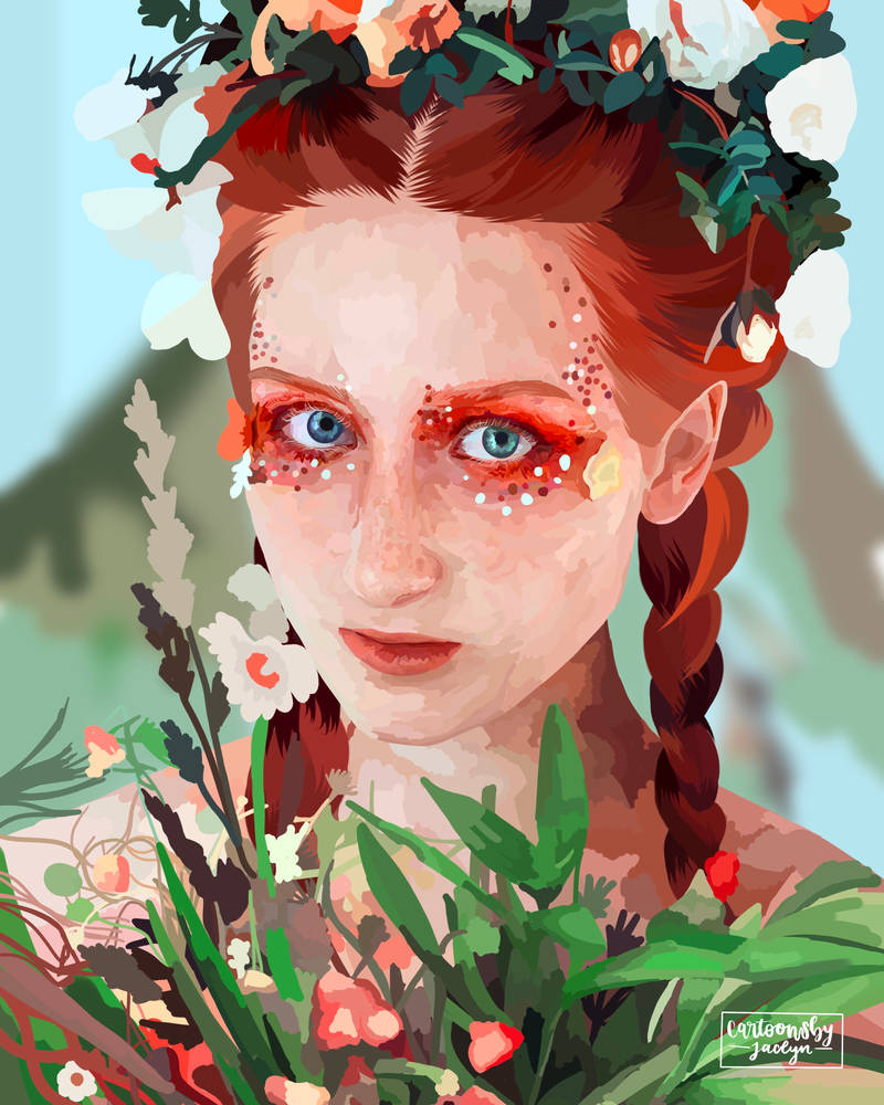 Red braided hair with flowers illustration by qwertyvy on DeviantArt