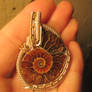 Wire wrapped ammonite pendant