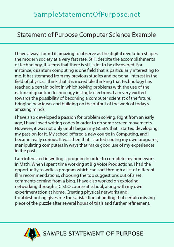 Statement of Purpose Computer Science Example by samplestatement14 on ...