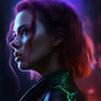 ai, cyberpunk, black widow, fan art