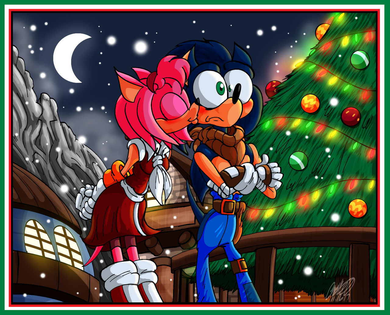Sonic and Amy Christmas kiss💙💖💋🎄❄️ (credit to Ashman on )