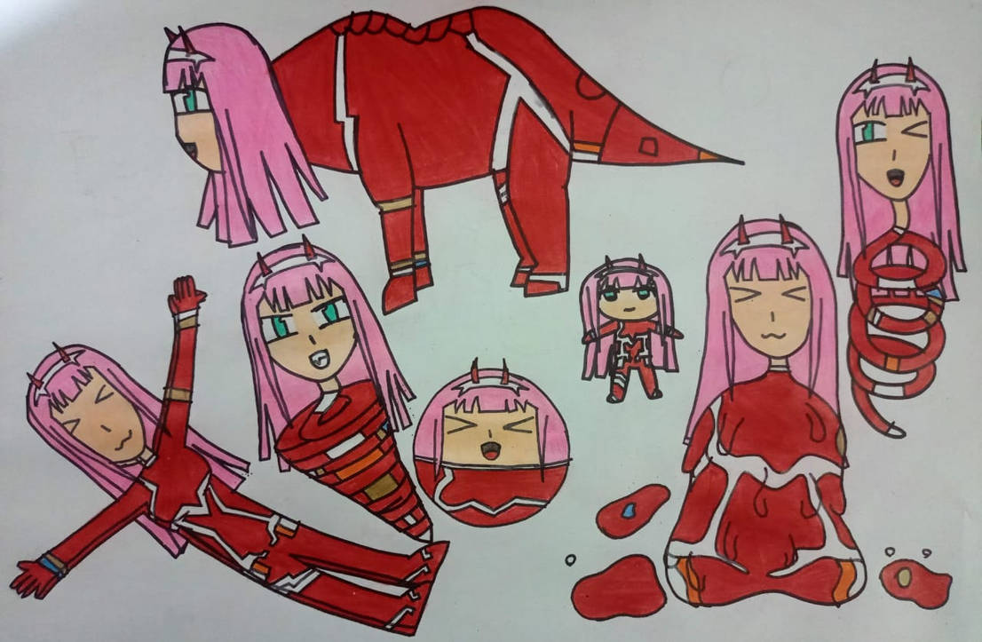 The 0.2 forms of Zero Two by SageHarpuia42 on DeviantArt