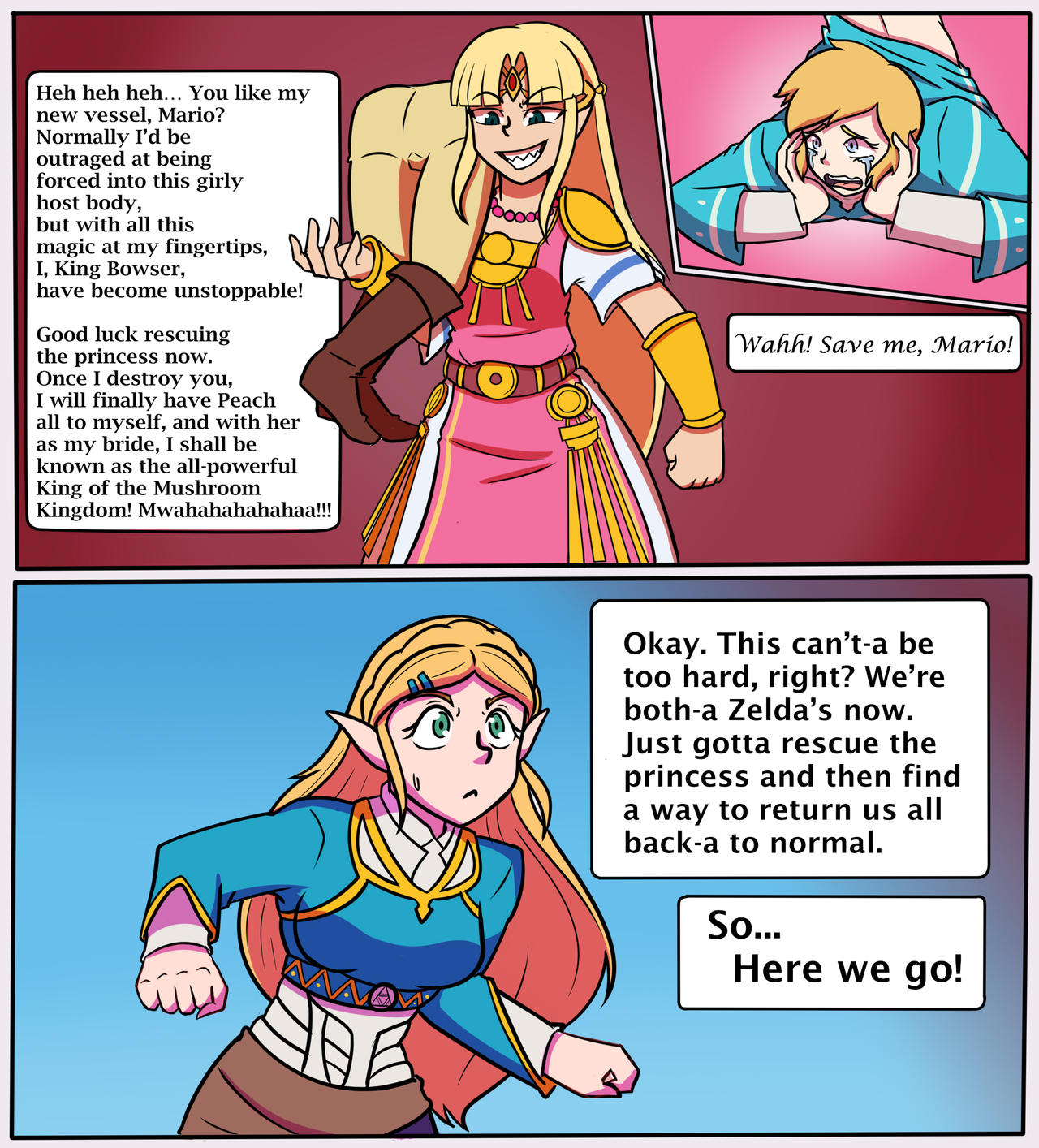 Zelda Inflation Zelda Vs...Zelda?! (Mario-Zelda Body Swap) by alzul-blue on DeviantArt