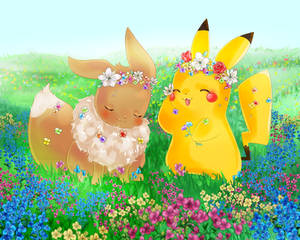 Easter Eevee and Pikachu