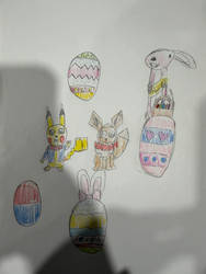 Pikachu and Eevee in Easter Eggs