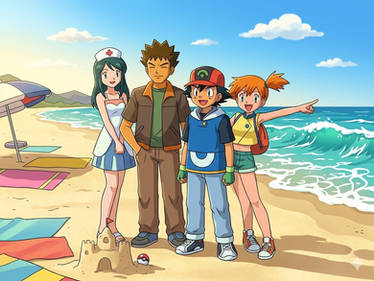 Pokemon Heroes on beach together
