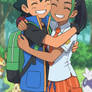 Ash and Nemona hugging