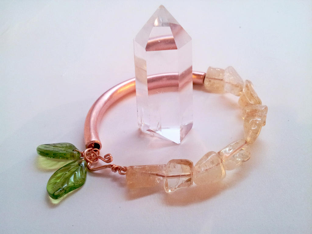 Citrine and Leaves Copper Tube Bracelet