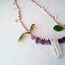 Amethyst, Quartz Point, and Leaves Bar Necklace