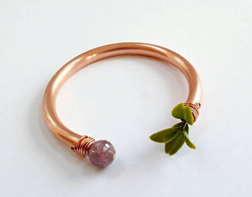 Ruby and Leaves Copper Bangle