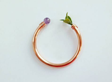 Amethyst and Leaves Copper Bangle