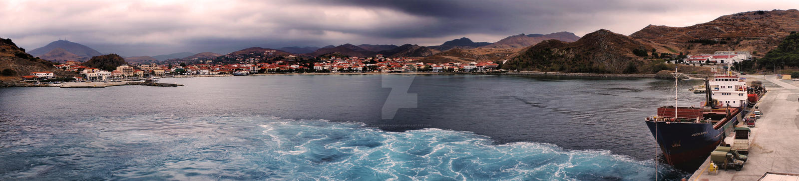 Panoramic View Of Limnos Island Port