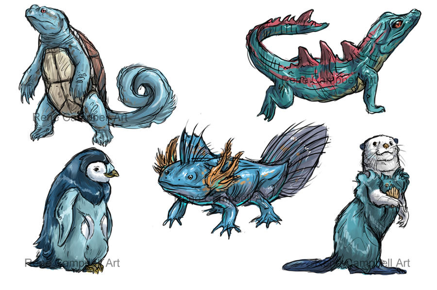 Realistic Pokemon Sketches: Water Starters