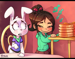 The bunny gets the pancakes!