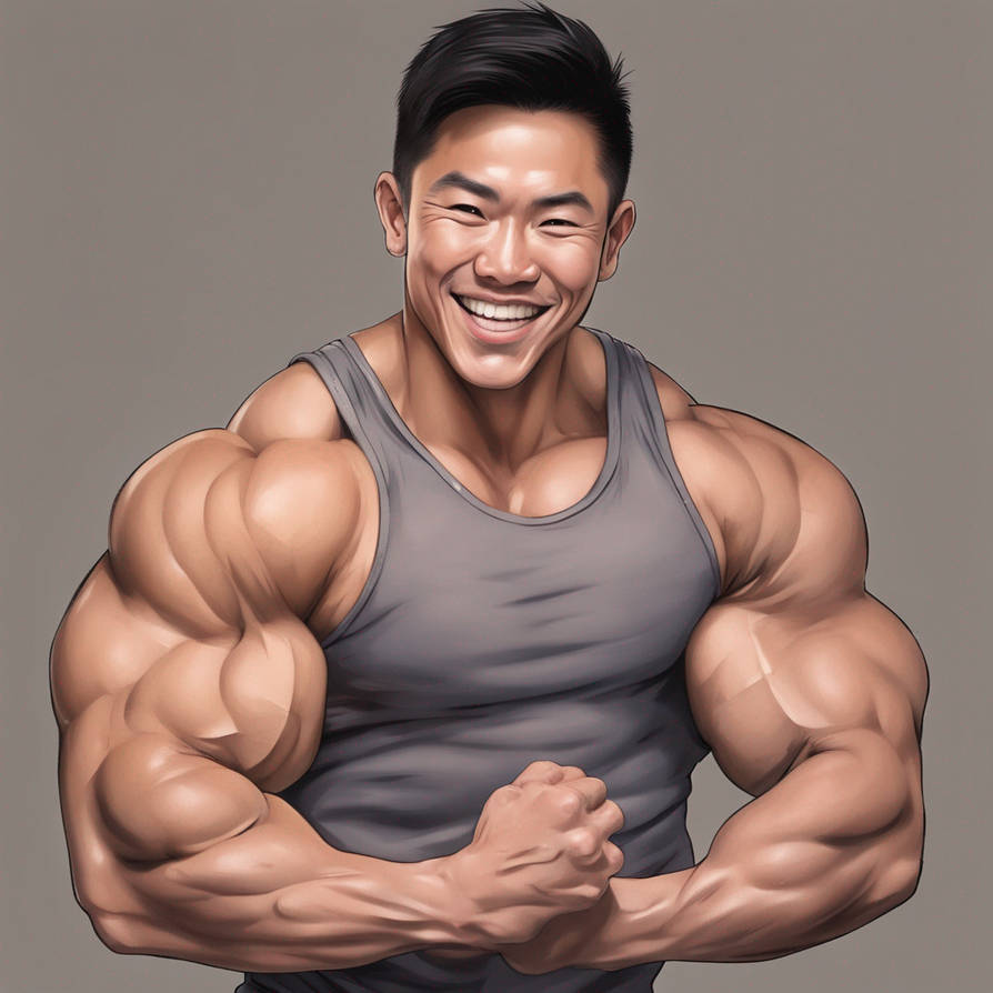 Asia Bodybuilder Asian muscle man smiling flexing big biceps by cnz0 on DeviantArt