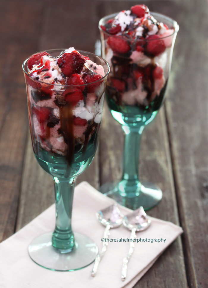 Raspberry Cake In Turquoise Wine Goblets