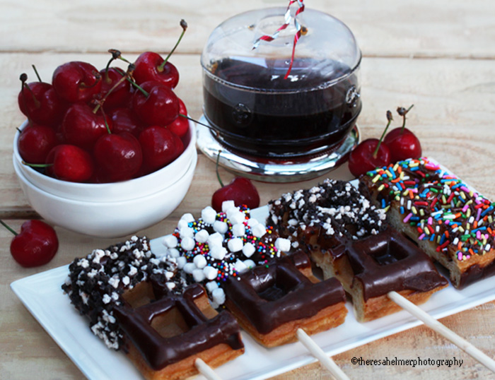 Chocolate Belgian Waffles On  Sticks w/ Sprinkles