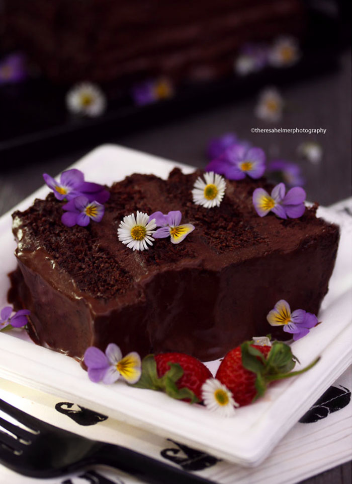 Dark Chocolate Cake with Edible Flowers