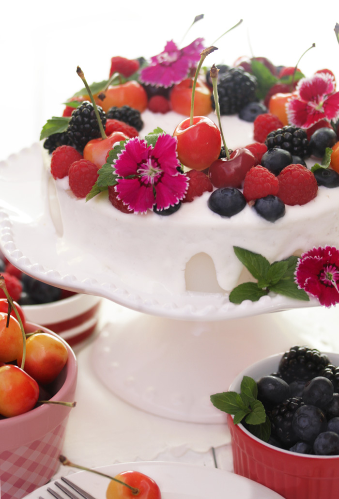 Summer. Fruits. Cheesecake. White Chocolate Sauce