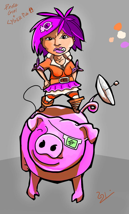 Pirate girl and cyber pig