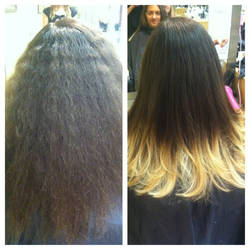 Blonde tips/ombre hair before and after