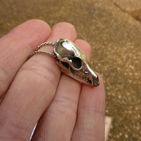 Polished Pewter Fox Skull Necklace