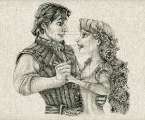 Flynn and Rapunzel Fabric Drawing