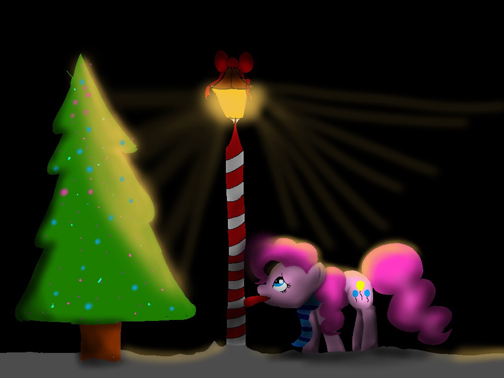 Pinkie Pie stuck to a pole