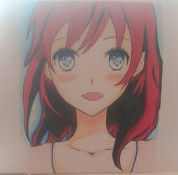 Red Hair Ombre Girl Drawing