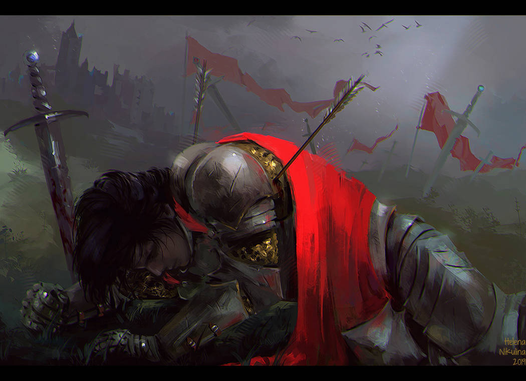 Пал мертв. Падший рыцарь гвинт. Битва на мечах арт.
