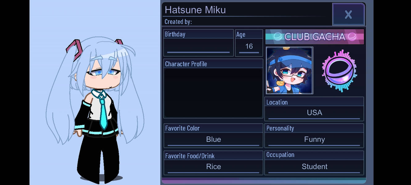 i make hatsune Miku in gacha club and gacha online by