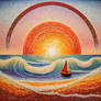 Celestial Wave Pointillism and Mosaic Boat Art