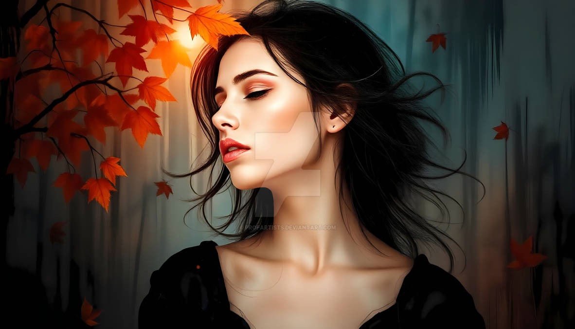 Melancholy Autumn Woman Portrait Wall Art