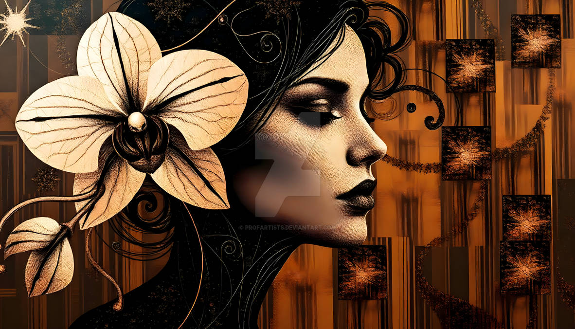 Abstract Golden Foil Orchid Woman Wall Art