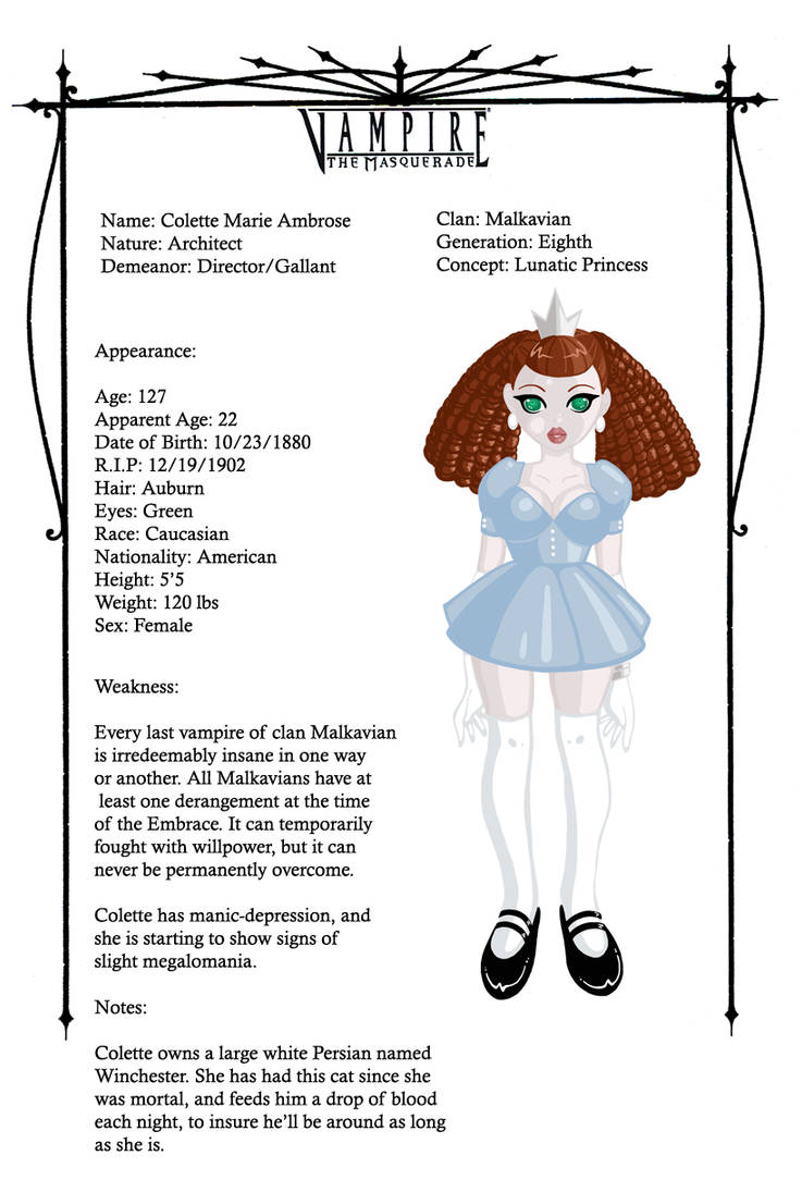 Vampire - The Masquerade - Character Sheet - 4 Page Character
