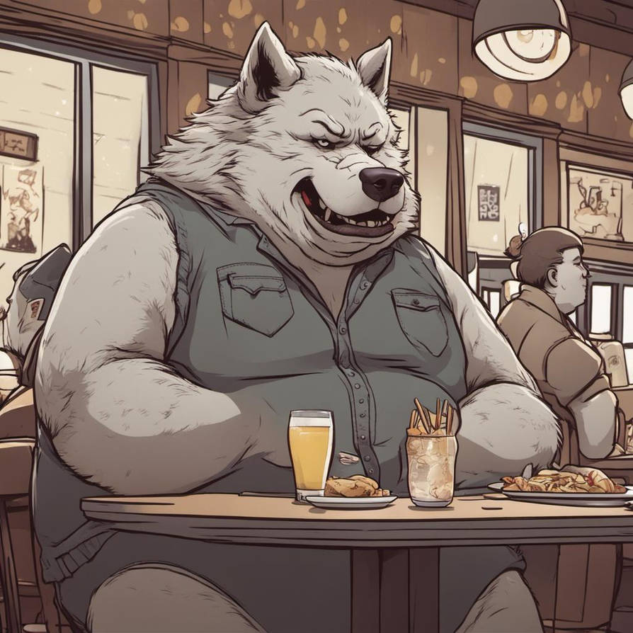 Fat Wolf Dude In A Restaurant by isaiahdh14 on DeviantArt