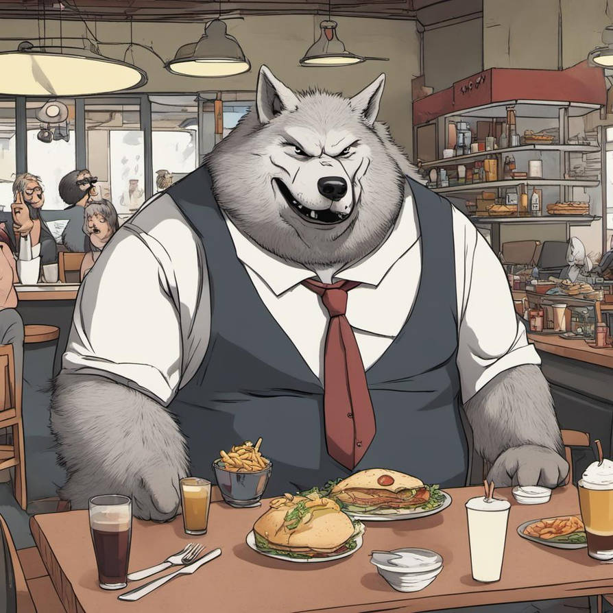 Fat Wolf Dude In A Restaurant by isaiahdh14 on DeviantArt